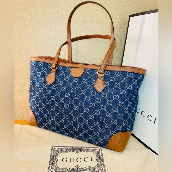 NWT! GUCCI Medium Ophidia Organic GG Jacquard Denim Tote - Picture 4 of 15